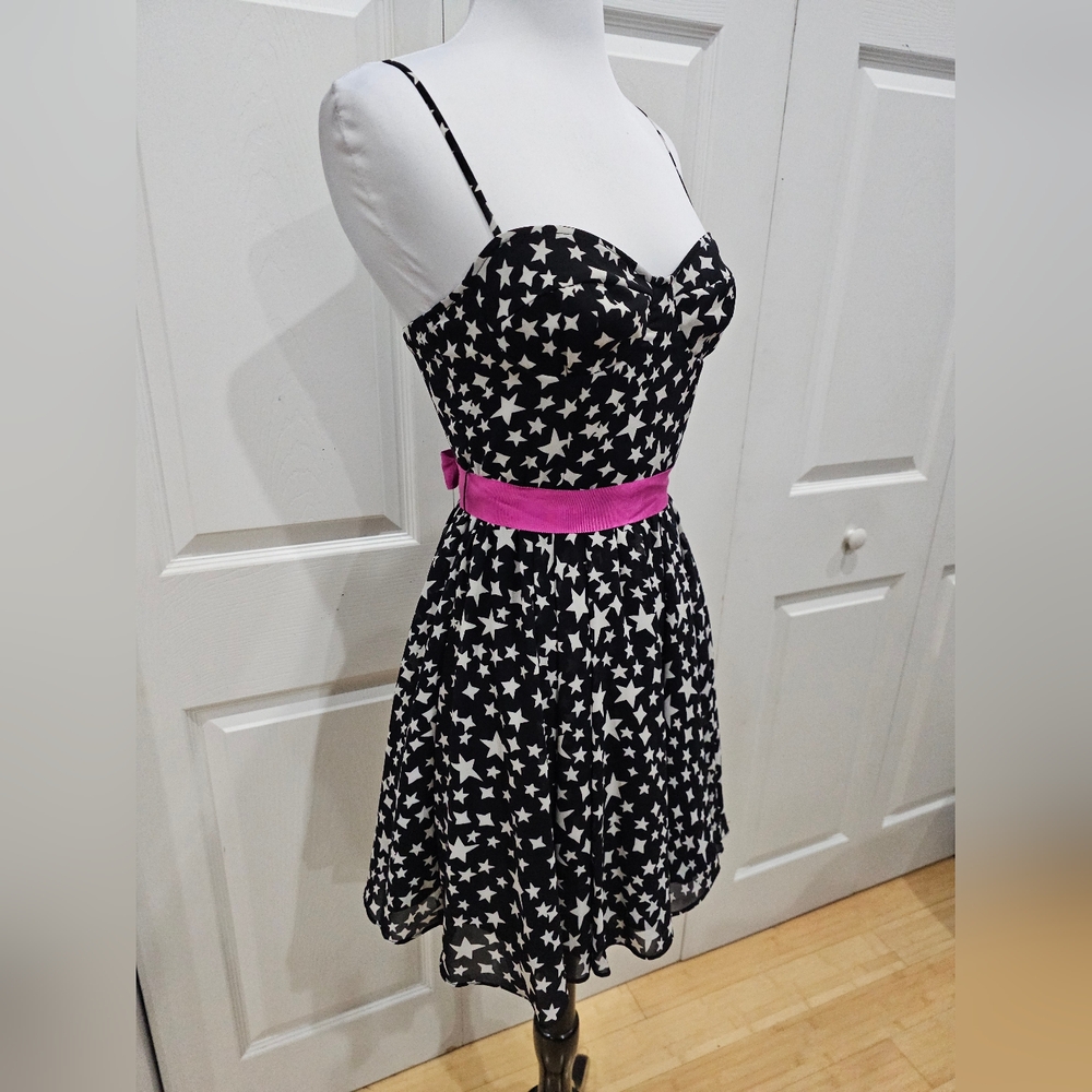 Pearl Georgina Chapman Black White Star flowy Mini Dress 2 NWT - Picture 3 of 14